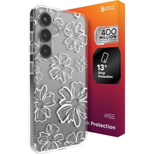 image:imageZAGG Milan Samsung Galaxy S25 Case  Stylish amp Slim Design 13ft Drop Protection Wireless Charging Compatible EcoFriendlyGlitter Swirl SilverFloral White
