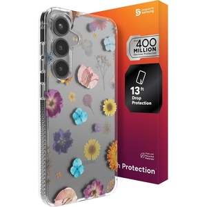 image:imageZAGG Milan Samsung Galaxy S25 Case  Stylish amp Slim Design 13ft Drop Protection Wireless Charging Compatible EcoFriendlyGlitter Swirl SilverPressed Floral Pink