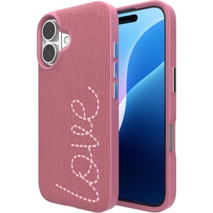 image:imageZAGG London Snap Case for iPhone 16 Plus  Embroidered Doodle Fabric Design MagSafe Compatible 13ft Drop Protection with Graphene Slim amp Lightweight Wireless Charging Compatible BluePink Love