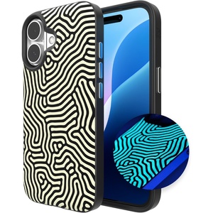 image:imageZAGG London Snap Case for iPhone 16 Plus  Embroidered Doodle Fabric Design MagSafe Compatible 13ft Drop Protection with Graphene Slim amp Lightweight Wireless Charging Compatible BlueGlow In The Dark Maze