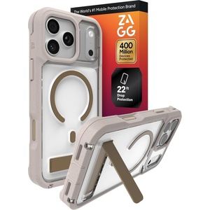 image:imageZAGG Rainier Case with Kickstand for iPhone 17 Pro Max  Gray Sandstone Graphene 22ft 7m Drop Protection Lanyard Attach Points MagSafe Wireless Charging Compatible 2Piece Design Phone CaseGray Sandstone