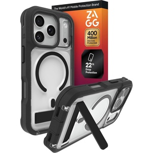 image:imageZAGG Rainier Case with Kickstand for iPhone 17 Pro Max  Gray Sandstone Graphene 22ft 7m Drop Protection Lanyard Attach Points MagSafe Wireless Charging Compatible 2Piece Design Phone CaseBlack