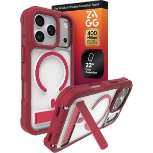 image:imageZAGG Rainier Case with Kickstand for iPhone 17 Pro Max  Gray Sandstone Graphene 22ft 7m Drop Protection Lanyard Attach Points MagSafe Wireless Charging Compatible 2Piece Design Phone CaseRed Black Cherry
