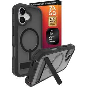 image:imageZAGG Rainier Case with Kickstand for iPhone 17 Pro Max  Green Sea Kelp Graphene 22ft 7m Drop Protection Lanyard Attach Points MagSafe Wireless Charging Compatible 2Piece Design Phone CaseSmoke Black