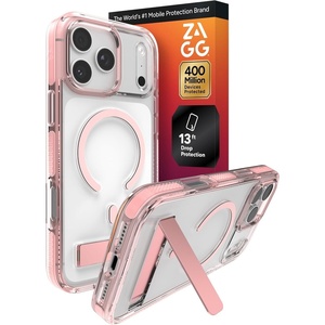 image:imageZAGG Santa Cruz Snap Case with Kickstand for iPhone 17 Pro Max  Jet Black Drop Protection 13ft4m MagSafe Charging Compatible ClearGuard AntiYellowing Technology Scratch Resistant Phone CasePink Sorbet