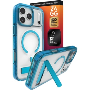 image:imageZAGG Santa Cruz Snap Case with Kickstand for iPhone 17 Pro Max  Titanium Drop Protection 13ft4m MagSafe Charging Compatible ClearGuard AntiYellowing Technology Scratch Resistant Phone CaseTranquil Blue