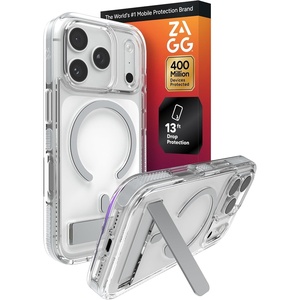 image:imageZAGG Santa Cruz Snap Case with Kickstand for iPhone 17 Pro Max  Titanium Drop Protection 13ft4m MagSafe Charging Compatible ClearGuard AntiYellowing Technology Scratch Resistant Phone CaseSilver