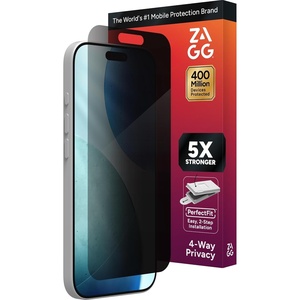image:imageZAGG Privacy XTR Screen Protector for iPhone 17 Pro Max  4Way Privacy FullScreen Filter 5X Stronger FingerprintResistant Tempered Glass Smooth Feel Easy TwoStep InstallationiPhone 17