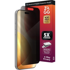 image:imageZAGG Privacy XTR Screen Protector for iPhone 17 Pro Max  4Way Privacy FullScreen Filter 5X Stronger FingerprintResistant Tempered Glass Smooth Feel Easy TwoStep InstallationiPhone 17 Pro Max