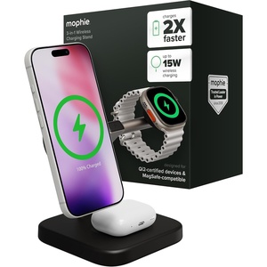 image:imageMophie 3in1 Wireless Charging Stand  Qi2Certified MagSafe Charger for iPhone Apple Watch amp AirPods  Fast Charging Station with Adjustable Phone Stand amp Cable Management  Up to 15W Power WhiteBlack