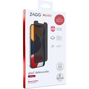 image:imageZAGG Glass Defense Elite Screen Protector Privacy for iPhone 17e16e iPhone 141313 Pro  5X Stronger 2Way Privacy Filter Scratch amp SmudgeResistant Easy Install