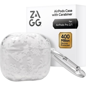 image:imageZAGG Case with Carabiner for AirPods 4  Wireless Charging Compatible Protective Cover  360 Drop Dust amp Scratch Protection Durable Silicone Design Boho BlossomBoho Blossom