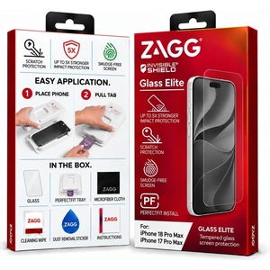 image:imageZAGG InvisibleShield Glass Elite iPhone 18 Pro Max  17 Pro Max Screen Protector  5X Stronger Impact and Shatter Protection Maximum Scratch Resistance AntiFingerprint Technology Easy to Install