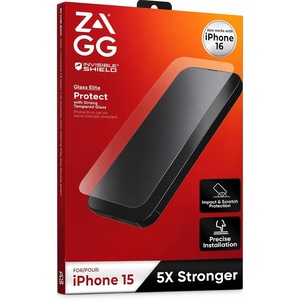 image:imageZAGG Elite Glass Screen Protector for iPhone 16 and iPhone 155X Stronger Tempered Glass Scratch amp Impact Protection SmudgeResistant Easy to Install InvisibleShield  Clear